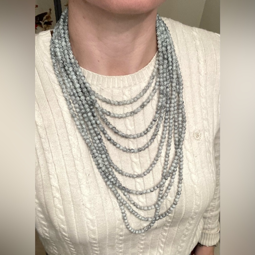 Long glass/porcelain/onyx? Bead necklace